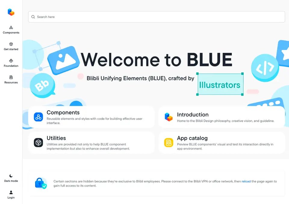 Tampilan halaman utama BLUE Documentation Site